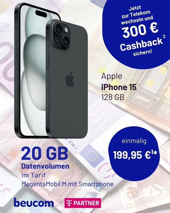 🤫Nur bis zum 30.06.
300 € Cashback* auf die Hauptkarte bei vielen MagentaMobil Tarifen sichern. Jetzt zur Telekom wechseln und Rufnummer mitbringen!  ✅

Apple iPhone 15 📱Hol dir das Upgrade. 
.
.
.
#apple #iphone #iphone15 #smartphone #neu #neuertarif #magentamobil #magentayoung #angebot #angebotderwoche #telekom #telekomerleben #telekompartner #beucom #hagen