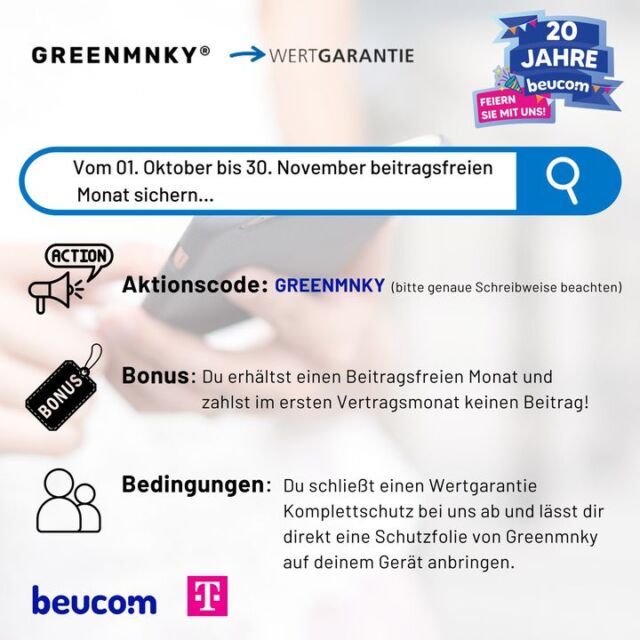 GreenMnky und Wertgarantie schenken dir einen gratis Beitragsmonat! 💸✅

Sichere dir jetzt das befristete Jubiläumsangebot um dein Smartphone zu schützen. 

Unsere Experten beraten dich gern. 

Buche deinen Termin ohne Wartezeit ➡
https://shopseite.telekom.de/west/hagen/mittelstr-1

Schreib uns alternativ eine WhatsApp oder ruf uns an: 02331-37646-100 
.
.
.
#greenmnky #greenmnkyfolie #schutz #schutzfürssmartphone #panzerfolie #wertgarantie #garantie #bonus #beitragsfrei #beucom #beucomhagen